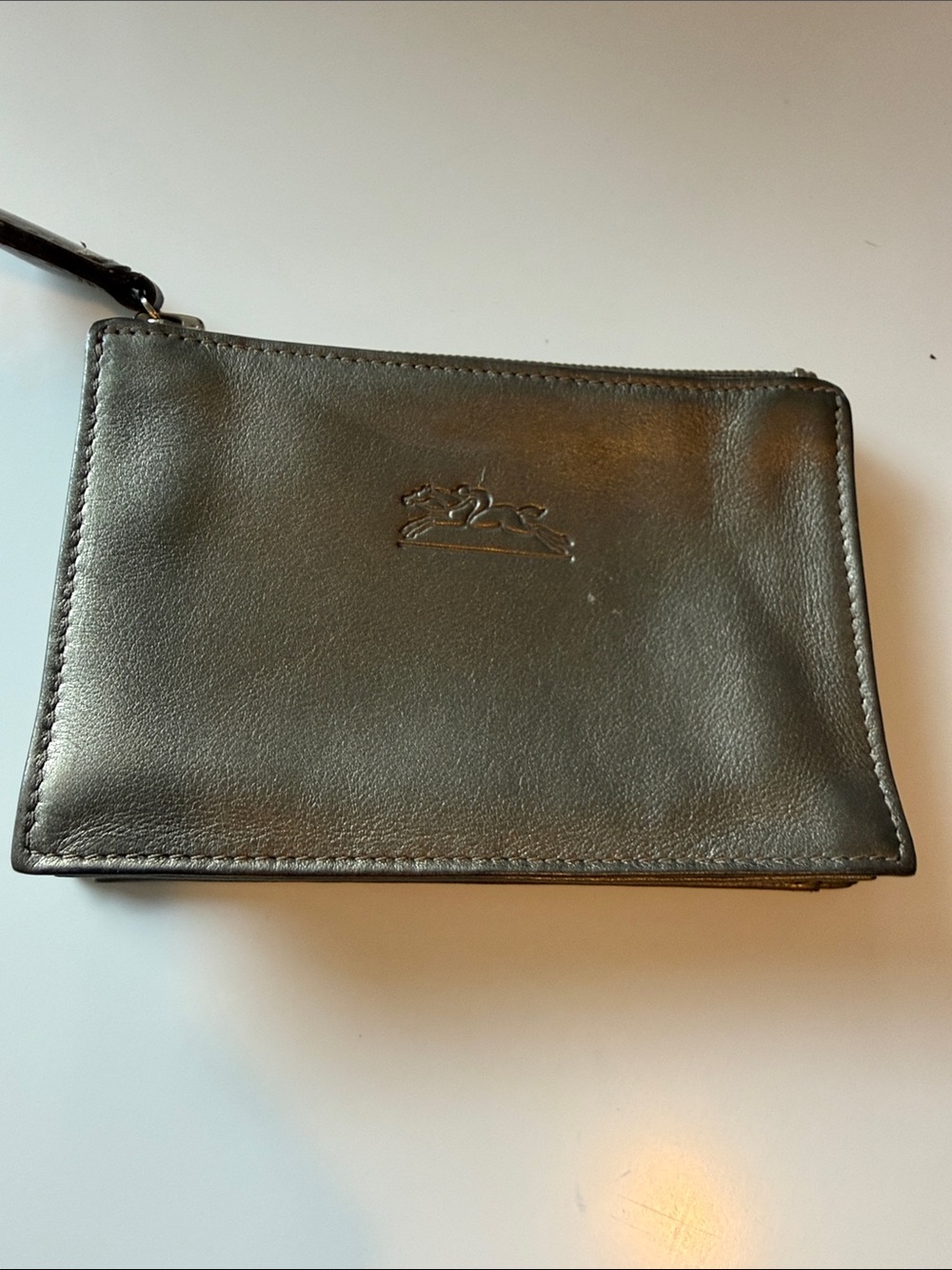 Longchamp metallic Leather small wallet / card holder  in Dark Gray/ bronze